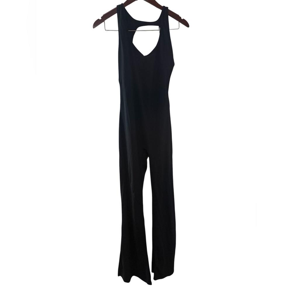 Nova Sport Black Flare Leg Jumpsuit Cutout Back Sleeveless Activewear Size L
